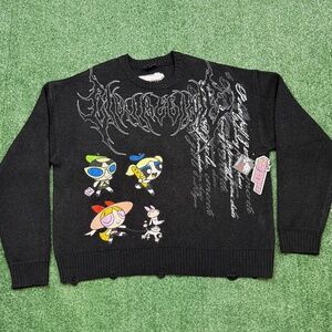Civil Regime x The Powerpuff Girls Knit Sweater Men's Size L Black Distressed